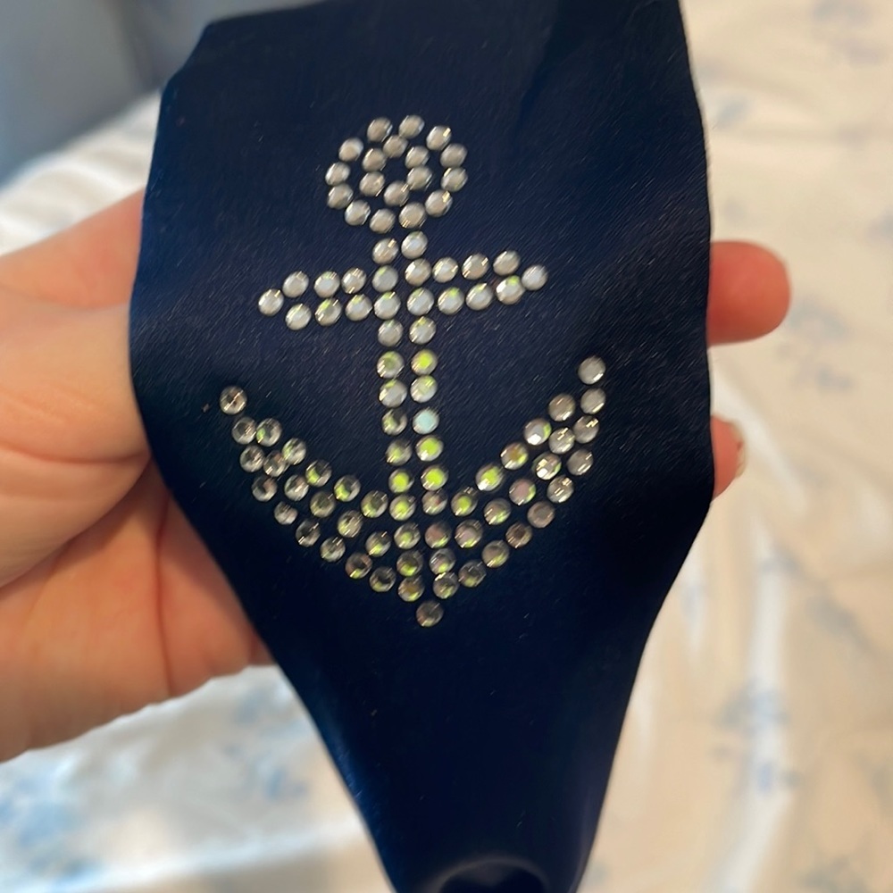Real silk navy headband with crystal anchor